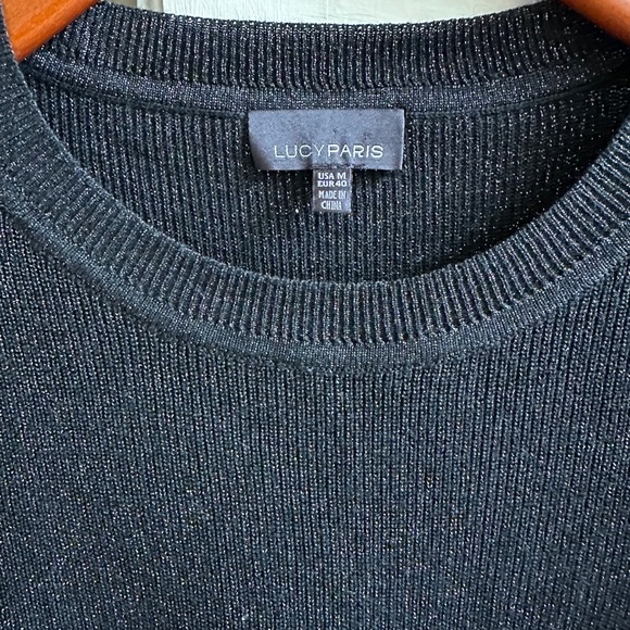 Lucy Paris Black Glittery Long Sleeve Top with Tie Detail at bottom Size M - Picture 2 of 3